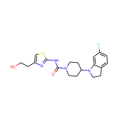 O=C(Nc1nc(CCO)cs1)N1CCC(N2CCc3ccc(F)cc32)CC1 ZINC000103241472