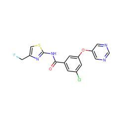 O=C(Nc1nc(CF)cs1)c1cc(Cl)cc(Oc2cncnc2)c1 ZINC000096938938