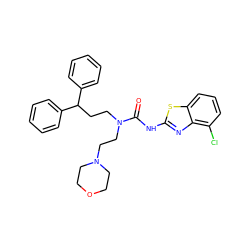 O=C(Nc1nc2c(Cl)cccc2s1)N(CCC(c1ccccc1)c1ccccc1)CCN1CCOCC1 ZINC000096258272