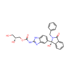 O=C(Nc1nc2cc([C@]3(O)c4ccccc4C(=O)N3Cc3ccccc3)ccc2[nH]1)OC[C@H](O)CO ZINC000013986586