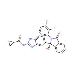 O=C(Nc1nc2cc([C@]3(O)c4ccccc4C(=O)N3c3cccc(Cl)c3F)ccc2[nH]1)C1CC1 ZINC000116253139