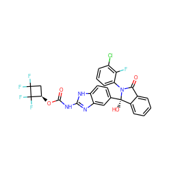 O=C(Nc1nc2cc([C@]3(O)c4ccccc4C(=O)N3c3cccc(Cl)c3F)ccc2[nH]1)O[C@@H]1CC(F)(F)C1(F)F ZINC000117119420