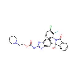 O=C(Nc1nc2cc([C@]3(O)c4ccccc4C(=O)N3c3cccc(Cl)c3F)ccc2[nH]1)OCCN1CCCCC1 ZINC000117121890