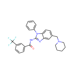 O=C(Nc1nc2cc(CN3CCCCC3)ccc2n1-c1ccccc1)c1cccc(C(F)(F)F)c1 ZINC000038402726