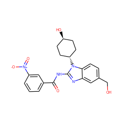 O=C(Nc1nc2cc(CO)ccc2n1[C@H]1CC[C@H](O)CC1)c1cccc([N+](=O)[O-])c1 ZINC000653749378