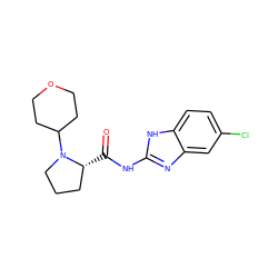 O=C(Nc1nc2cc(Cl)ccc2[nH]1)[C@@H]1CCCN1C1CCOCC1 ZINC000147455840