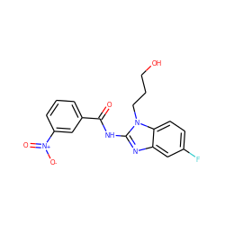 O=C(Nc1nc2cc(F)ccc2n1CCCO)c1cccc([N+](=O)[O-])c1 ZINC000003816049