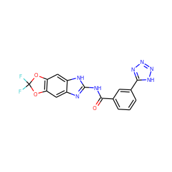 O=C(Nc1nc2cc3c(cc2[nH]1)OC(F)(F)O3)c1cccc(-c2nnn[nH]2)c1 ZINC000299820793