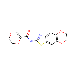 O=C(Nc1nc2cc3c(cc2s1)OCCO3)C1=COCCO1 ZINC000004348698