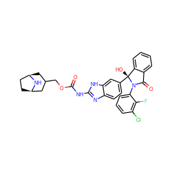 O=C(Nc1nc2ccc([C@]3(O)c4ccccc4C(=O)N3c3cccc(Cl)c3F)cc2[nH]1)OCC1C[C@@H]2CC[C@H](C1)N2 ZINC000116259507