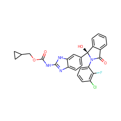 O=C(Nc1nc2ccc([C@]3(O)c4ccccc4C(=O)N3c3cccc(Cl)c3F)cc2[nH]1)OCC1CC1 ZINC000224599335