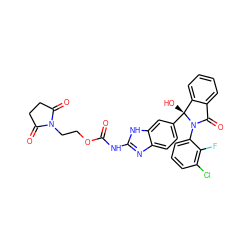 O=C(Nc1nc2ccc([C@]3(O)c4ccccc4C(=O)N3c3cccc(Cl)c3F)cc2[nH]1)OCCN1C(=O)CCC1=O ZINC000117134996