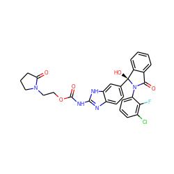 O=C(Nc1nc2ccc([C@]3(O)c4ccccc4C(=O)N3c3cccc(Cl)c3F)cc2[nH]1)OCCN1CCCC1=O ZINC000117121603