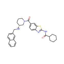 O=C(Nc1nc2ccc(C(=O)N3CCC[C@@H](NCc4ccc5ccccc5c4)C3)cc2s1)C1CCCCC1 ZINC000028967549