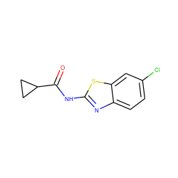 O=C(Nc1nc2ccc(Cl)cc2s1)C1CC1 ZINC000000035556