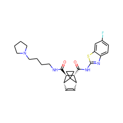 O=C(Nc1nc2ccc(F)cc2s1)[C@@H]1[C@@H]2C=C[C@H]([C@H]1C(=O)NCCCCN1CCCC1)C21CC1 ZINC000168530639