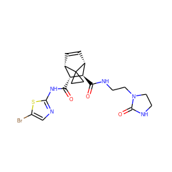 O=C(Nc1ncc(Br)s1)[C@@H]1[C@@H]2C=C[C@H]([C@H]1C(=O)NCCN1CCNC1=O)C21CC1 ZINC000168579523