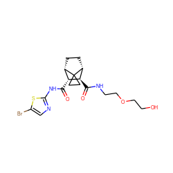 O=C(Nc1ncc(Br)s1)[C@@H]1[C@@H]2CC[C@H]([C@H]1C(=O)NCCOCCO)C21CC1 ZINC000168568128