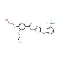 O=C(Nc1ncc(Cc2cccc(C(F)(F)F)c2)s1)c1ccc(OCCO)c(OCCO)c1 ZINC000043122482