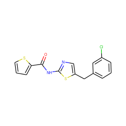 O=C(Nc1ncc(Cc2cccc(Cl)c2)s1)c1cccs1 ZINC000000848387