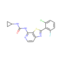 O=C(Nc1nccc2nc(-c3c(F)cccc3Cl)sc12)NC1CC1 ZINC000114603271