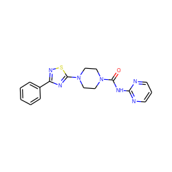 O=C(Nc1ncccn1)N1CCN(c2nc(-c3ccccc3)ns2)CC1 ZINC000034837764