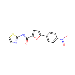 O=C(Nc1nccs1)c1ccc(-c2ccc([N+](=O)[O-])cc2)o1 ZINC000000616265