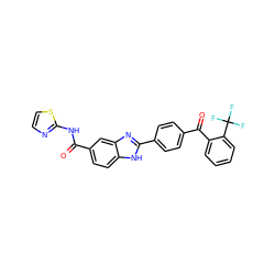 O=C(Nc1nccs1)c1ccc2[nH]c(-c3ccc(C(=O)c4ccccc4C(F)(F)F)cc3)nc2c1 ZINC000095587473