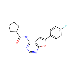 O=C(Nc1ncnc2oc(-c3ccc(F)cc3)cc12)C1CCCC1 ZINC000014946148