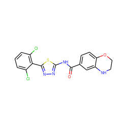 O=C(Nc1nnc(-c2c(Cl)cccc2Cl)s1)c1ccc2c(c1)NCCO2 ZINC000043018397