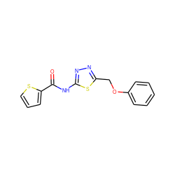 O=C(Nc1nnc(COc2ccccc2)s1)c1cccs1 ZINC000009357533