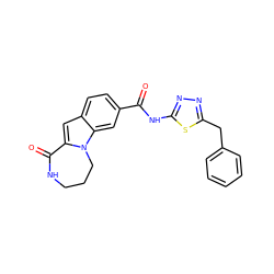 O=C(Nc1nnc(Cc2ccccc2)s1)c1ccc2cc3n(c2c1)CCCNC3=O ZINC000218271729