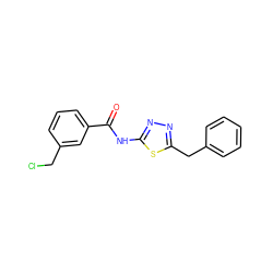 O=C(Nc1nnc(Cc2ccccc2)s1)c1cccc(CCl)c1 ZINC001557397646