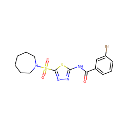 O=C(Nc1nnc(S(=O)(=O)N2CCCCCC2)s1)c1cccc(Br)c1 ZINC000008588156