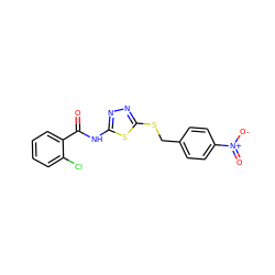 O=C(Nc1nnc(SCc2ccc([N+](=O)[O-])cc2)s1)c1ccccc1Cl ZINC000006336420