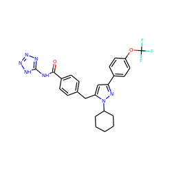 O=C(Nc1nnn[nH]1)c1ccc(Cc2cc(-c3ccc(OC(F)(F)F)cc3)nn2C2CCCCC2)cc1 ZINC000038516999