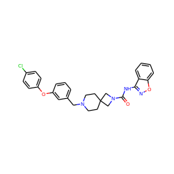 O=C(Nc1noc2ccccc12)N1CC2(CCN(Cc3cccc(Oc4ccc(Cl)cc4)c3)CC2)C1 ZINC000103263326