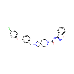 O=C(Nc1noc2ccccc12)N1CCC2(CC1)CN(Cc1cccc(Oc3ccc(Cl)cc3)c1)C2 ZINC000103263317