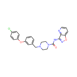 O=C(Nc1noc2cccnc12)N1CCN(Cc2cccc(Oc3ccc(Cl)cc3)c2)CC1 ZINC000095558967