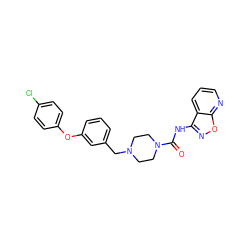 O=C(Nc1noc2ncccc12)N1CCN(Cc2cccc(Oc3ccc(Cl)cc3)c2)CC1 ZINC000068209122