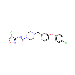 O=C(Nc1nocc1Cl)N1CCN(Cc2cccc(Oc3ccc(Cl)cc3)c2)CC1 ZINC000068209119