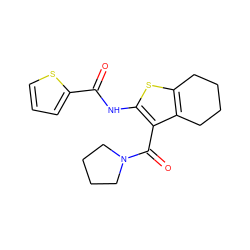 O=C(Nc1sc2c(c1C(=O)N1CCCC1)CCCC2)c1cccs1 ZINC000028707876