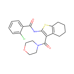 O=C(Nc1sc2c(c1C(=O)N1CCOCC1)CCCC2)c1ccccc1Cl ZINC000001188312