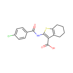 O=C(Nc1sc2c(c1C(=O)O)CCCC2)c1ccc(Cl)cc1 ZINC000002922863