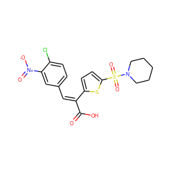 O=C(O)/C(=C/c1ccc(Cl)c([N+](=O)[O-])c1)c1ccc(S(=O)(=O)N2CCCCC2)s1 ZINC000003264687