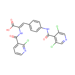 O=C(O)/C(=C/c1ccc(NC(=O)c2c(Cl)cncc2Cl)cc1)NC(=O)c1cccnc1Cl ZINC000004822950