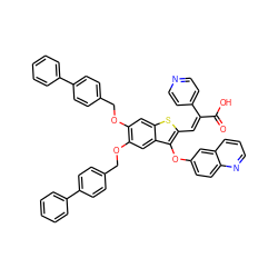 O=C(O)/C(=C/c1sc2cc(OCc3ccc(-c4ccccc4)cc3)c(OCc3ccc(-c4ccccc4)cc3)cc2c1Oc1ccc2ncccc2c1)c1ccncc1 ZINC000095613522