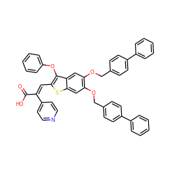 O=C(O)/C(=C/c1sc2cc(OCc3ccc(-c4ccccc4)cc3)c(OCc3ccc(-c4ccccc4)cc3)cc2c1Oc1ccccc1)c1ccncc1 ZINC000095609763