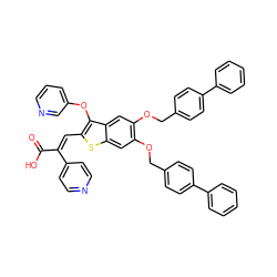 O=C(O)/C(=C/c1sc2cc(OCc3ccc(-c4ccccc4)cc3)c(OCc3ccc(-c4ccccc4)cc3)cc2c1Oc1cccnc1)c1ccncc1 ZINC000095615330