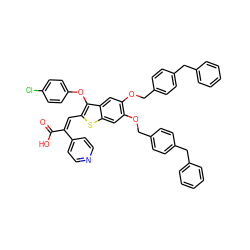 O=C(O)/C(=C/c1sc2cc(OCc3ccc(Cc4ccccc4)cc3)c(OCc3ccc(Cc4ccccc4)cc3)cc2c1Oc1ccc(Cl)cc1)c1ccncc1 ZINC000095609907